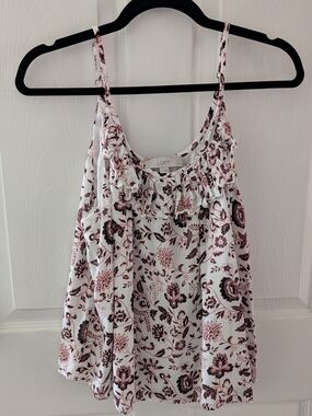 LOFT White Floral Ruffle-Trim Spaghetti Strap Camisole